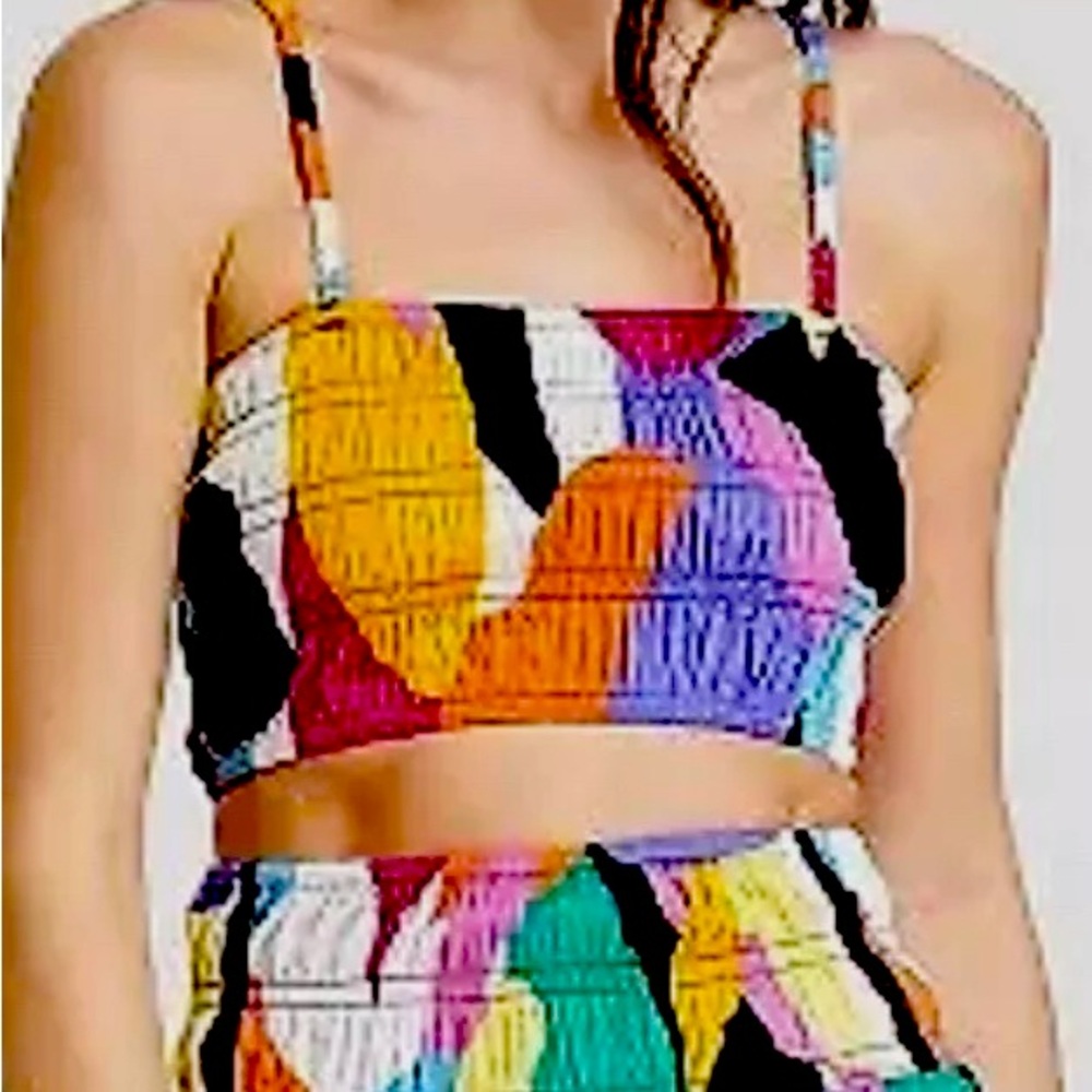 A New Day Multicolored Cotton Smocked Cropped Top Size L NEW
